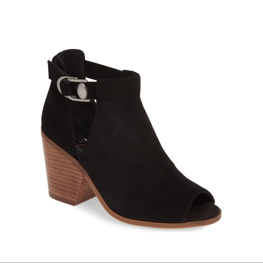 SOLE SOCIETY Caprica Open Toe Bootie (Black Suede)